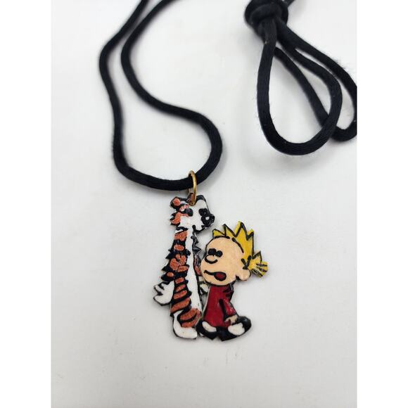 VTG 90s Calvin and Hobbes Composite Pendant Artisan Charm Necklace Jewelry - Picture 6 of 6